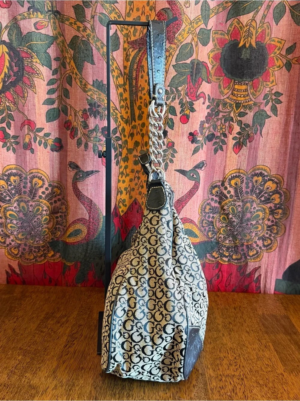 Y2K Guess Slouchy Hobo Bag Triangle Rhinestone Monogram Chain Strap